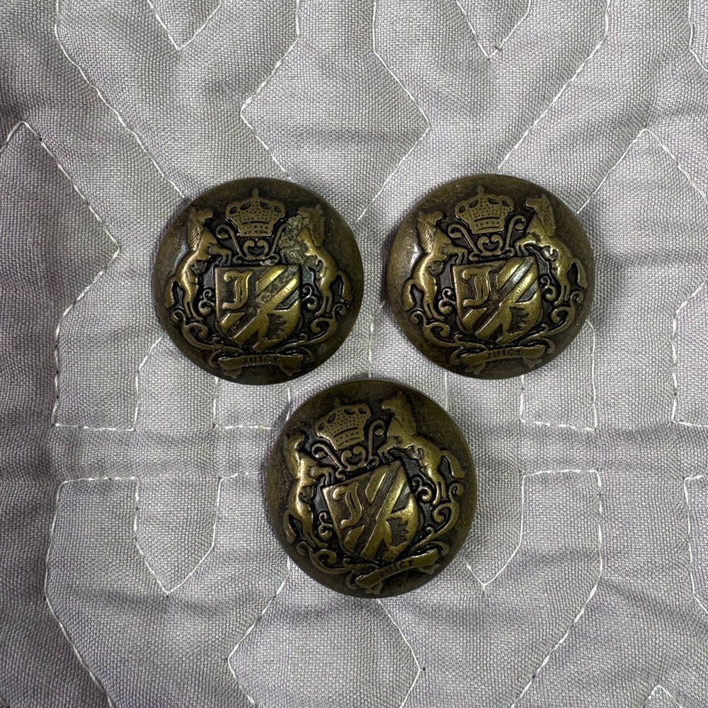 Juicy Couture - Set of 3 Vintage Brass Coat of Arms Buttons